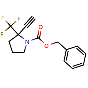 Chemical structure of benzyl 2-ethynyl-2-(trifluoromethyl)pyrrolidine-1-carboxylate , CAS 2306274-90-6, AChemBlock Q62943