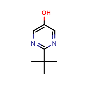 Chemical structure of 2-(tert-butyl)pyrimidin-5-ol , CAS 85929-96-0, AChemBlock Q62954