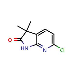 Chemical structure of 6-chloro-3,3-dimethyl-1,3-dihydro-2H-pyrrolo[2,3-b]pyridin-2-one , CAS 1581754-84-8, AChemBlock Q62967
