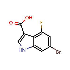 Chemical structure of 6-bromo-4-fluoro-1H-indole-3-carboxylic acid , CAS 1352395-93-7, AChemBlock Q62970