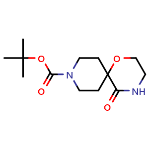 Chemical structure of tert-butyl 5-oxo-1-oxa-4,9-diazaspiro[5.5]undecane-9-carboxylate , CAS 1646635-53-1, AChemBlock Q62995