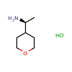 Chemical structure of (S)-1-(tetrahydro-2H-pyran-4-yl)ethan-1-amine hydrochloride , CAS 1269756-02-6, AChemBlock Q63001