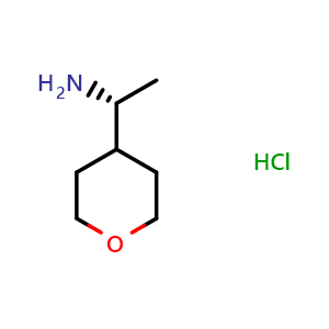 Chemical structure of (R)-1-(tetrahydro-2H-pyran-4-yl)ethan-1-amine hydrochloride , CAS 1269756-03-7, AChemBlock Q63003
