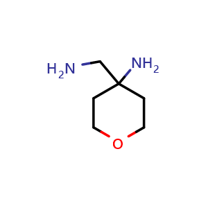 Chemical structure of 4-(aminomethyl)tetrahydro-2H-pyran-4-amine , CAS 50289-16-2, AChemBlock Q63006