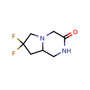 Chemical structure of 7,7-difluorohexahydropyrrolo[1,2-a]pyrazin-3(4H)-one , CAS 2168175-92-4, AChemBlock Q63028