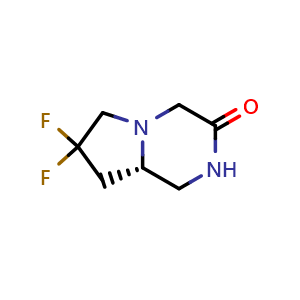 Chemical structure of (S)-7,7-difluorohexahydropyrrolo[1,2-a]pyrazin-3(4H)-one , CAS 2165857-40-7, AChemBlock Q63029