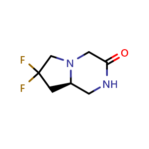 Chemical structure of (R)-7,7-difluorohexahydropyrrolo[1,2-a]pyrazin-3(4H)-one , CAS 2165969-34-4, AChemBlock Q63030