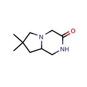 Chemical structure of 7,7-dimethylhexahydropyrrolo[1,2-a]pyrazin-3(4H)-one , CAS 2168297-32-1, AChemBlock Q63031