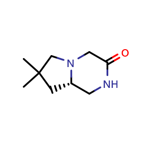 Chemical structure of (S)-7,7-dimethylhexahydropyrrolo[1,2-a]pyrazin-3(4H)-one , CAS 2166076-95-3, AChemBlock Q63032