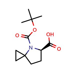 Chemical structure of (R)-4-(tert-butoxycarbonyl)-4-azaspiro[2.4]heptane-5-carboxylic acid , CAS 2007916-06-3, AChemBlock Q63036