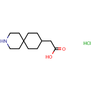 Chemical structure of 2-(3-azaspiro[5.5]undecan-9-yl)acetic acid hydrochloride , CAS 1356386-08-7, AChemBlock Q63056