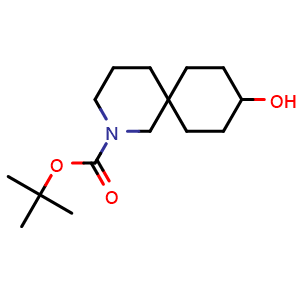 Chemical structure of tert-butyl 9-hydroxy-2-azaspiro[5.5]undecane-2-carboxylate , CAS 2007921-25-5, AChemBlock Q63066