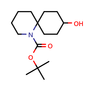 Chemical structure of tert-butyl 9-hydroxy-1-azaspiro[5.5]undecane-1-carboxylate , CAS 2306271-27-0, AChemBlock Q63067