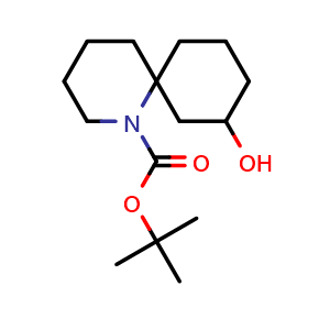 Chemical structure of tert-butyl 8-hydroxy-1-azaspiro[5.5]undecane-1-carboxylate , CAS 2306268-74-4, AChemBlock Q63070