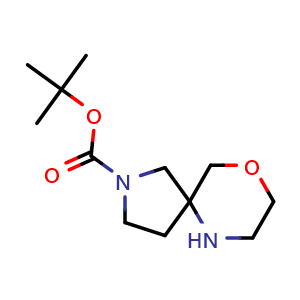 Chemical structure of tert-butyl 9-oxa-2,6-diazaspiro[4.5]decane-2-carboxylate , CAS 1251003-79-8, AChemBlock Q63084