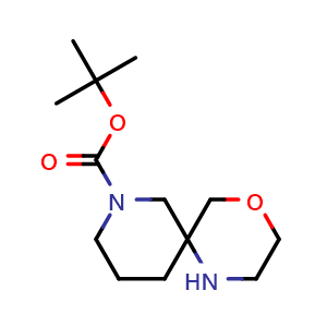 Chemical structure of tert-butyl 4-oxa-1,8-diazaspiro[5.5]undecane-8-carboxylate , CAS 1367698-33-6, AChemBlock Q63086