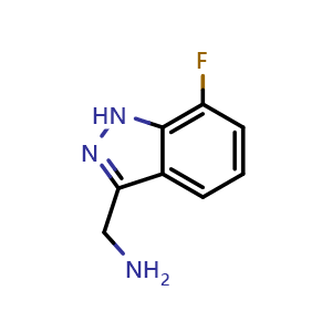Chemical structure of (7-fluoro-1H-indazol-3-yl)methanamine , CAS 1360892-81-4, AChemBlock Q63091