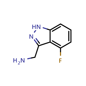 Chemical structure of (4-fluoro-1H-indazol-3-yl)methanamine , CAS 1509716-27-1, AChemBlock Q63092