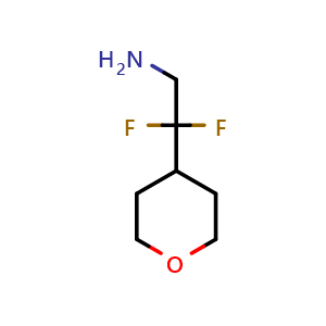 Chemical structure of 2,2-difluoro-2-(tetrahydro-2H-pyran-4-yl)ethan-1-amine , CAS 1048963-32-1, AChemBlock Q63097
