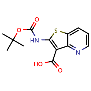 Chemical structure of 2-((tert-butoxycarbonyl)amino)thieno[3,2-b]pyridine-3-carboxylic acid , CAS 1257420-62-4, AChemBlock Q63105