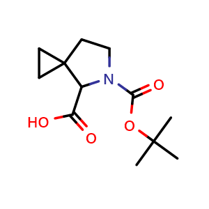 Chemical structure of 5-(tert-butoxycarbonyl)-5-azaspiro[2.4]heptane-4-carboxylic acid , CAS 1613292-78-6, AChemBlock Q63119