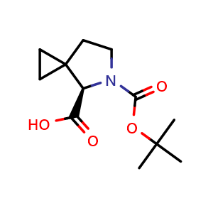 Chemical structure of (R)-5-(tert-Butoxycarbonyl)-5-azaspiro[2.4]heptane-4-carboxylic acid , CAS 2165570-86-3, AChemBlock Q63121
