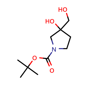 Chemical structure of tert-butyl 3-hydroxy-3-(hydroxymethyl)pyrrolidine-1-carboxylate , CAS 1393732-46-1, AChemBlock Q63132