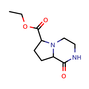 Chemical structure of ethyl 1-oxooctahydropyrrolo[1,2-a]pyrazine-6-carboxylate , CAS 46399-02-4, AChemBlock Q63141
