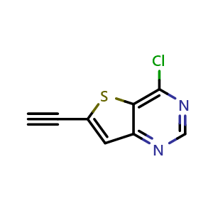Chemical structure of 4-chloro-6-ethynylthieno[3,2-d]pyrimidine , CAS 552294-21-0, AChemBlock Q63143