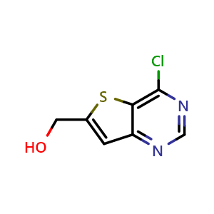 Chemical structure of (4-chlorothieno[3,2-d]pyrimidin-6-yl)methanol , CAS 1207972-75-5, AChemBlock Q63146
