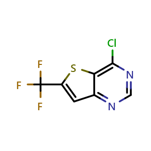 Chemical structure of 4-chloro-6-(trifluoromethyl)thieno[3,2-d]pyrimidine , CAS 2306264-19-5, AChemBlock Q63148