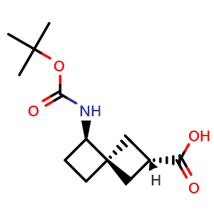 Chemical structure of (2S,4r,5R)-5-((tert-butoxycarbonyl)amino)spiro[3.3]heptane-2-carboxylic acid , CAS 1682647-13-7, AChemBlock Q63164