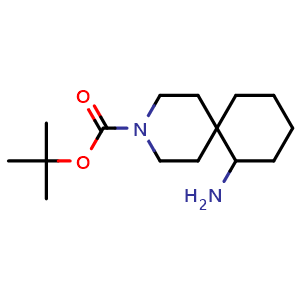 Chemical structure of tert-butyl 7-amino-3-azaspiro[5.5]undecane-3-carboxylate , CAS 1784017-39-5, AChemBlock Q63195