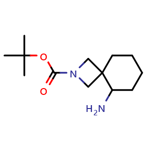 Chemical structure of tert-butyl 5-amino-2-azaspiro[3.5]nonane-2-carboxylate , CAS 2169309-12-8, AChemBlock Q63200