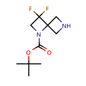 Chemical structure of tert-butyl 3,3-difluoro-1,6-diazaspiro[3.3]heptane-1-carboxylate , CAS 1824025-95-7, AChemBlock Q63221