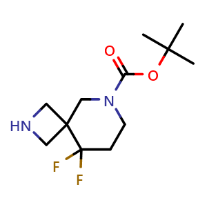 Chemical structure of tert-butyl 9,9-difluoro-2,6-diazaspiro[3.5]nonane-6-carboxylate , CAS 1263177-97-4, AChemBlock Q63231