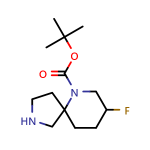 Chemical structure of tert-butyl 8-fluoro-2,6-diazaspiro[4.5]decane-6-carboxylate , CAS 1784579-28-7, AChemBlock Q63253