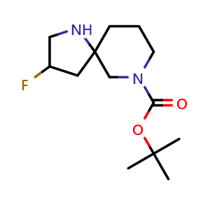 Chemical structure of tert-butyl 3-fluoro-1,7-diazaspiro[4.5]decane-7-carboxylate , CAS 1263178-36-4, AChemBlock Q63255
