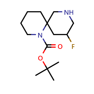 Chemical structure of tert-butyl 10-fluoro-1,8-diazaspiro[5.5]undecane-1-carboxylate , CAS 1263178-85-3, AChemBlock Q63279