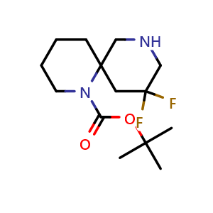 Chemical structure of tert-butyl 10,10-difluoro-1,8-diazaspiro[5.5]undecane-1-carboxylate , CAS 1263178-14-8, AChemBlock Q63280