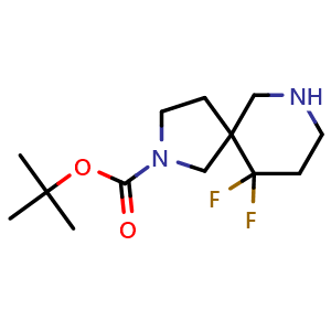 Chemical structure of tert-butyl 10,10-difluoro-2,7-diazaspiro[4.5]decane-2-carboxylate , CAS 1263177-69-0, AChemBlock Q63292