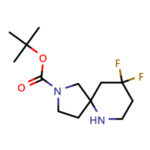 Chemical structure of tert-butyl 9,9-difluoro-2,6-diazaspiro[4.5]decane-2-carboxylate , CAS 1890130-78-5, AChemBlock Q63296