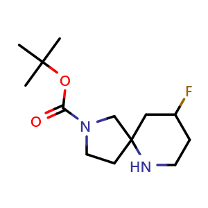 Chemical structure of tert-butyl 9-fluoro-2,6-diazaspiro[4.5]decane-2-carboxylate , CAS 1889430-37-8, AChemBlock Q63297