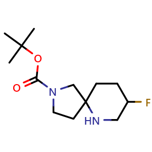 Chemical structure of tert-butyl 8-fluoro-2,6-diazaspiro[4.5]decane-2-carboxylate , CAS 1784969-45-4, AChemBlock Q63298