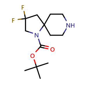 Chemical structure of tert-butyl 3,3-difluoro-1,8-diazaspiro[4.5]decane-1-carboxylate , CAS 2306275-85-2, AChemBlock Q63300