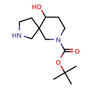 Chemical structure of tert-butyl 10-hydroxy-2,7-diazaspiro[4.5]decane-7-carboxylate , CAS 1368144-48-2, AChemBlock Q63302