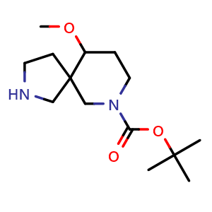 Chemical structure of tert-butyl 10-methoxy-2,7-diazaspiro[4.5]decane-7-carboxylate , CAS 1889292-38-9, AChemBlock Q63303