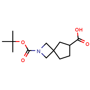 Chemical structure of 2-(tert-butoxycarbonyl)-2-azaspiro[3.4]octane-6-carboxylic acid , CAS 1936652-98-0, AChemBlock Q63354