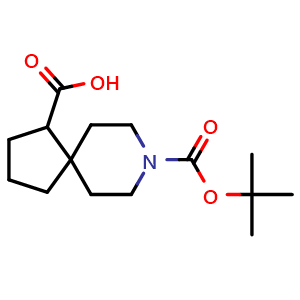 Chemical structure of 8-(tert-butoxycarbonyl)-8-azaspiro[4.5]decane-1-carboxylic acid , CAS 1250996-34-9, AChemBlock Q63356
