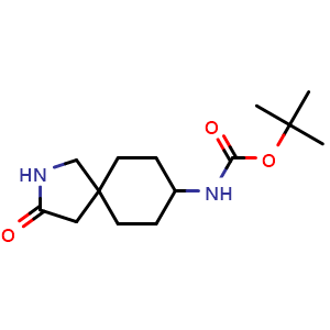 Chemical structure of tert-butyl (3-oxo-2-azaspiro[4.5]decan-8-yl)carbamate , CAS 2306272-78-4, AChemBlock Q63375